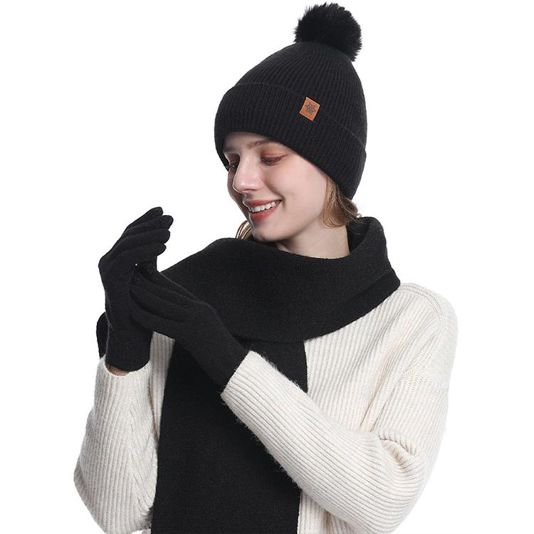 High Quality Winter Knitted Warm Set Custom Logo  Winter Gifts for Men and Women Scarf Beanie Hat and Gloves