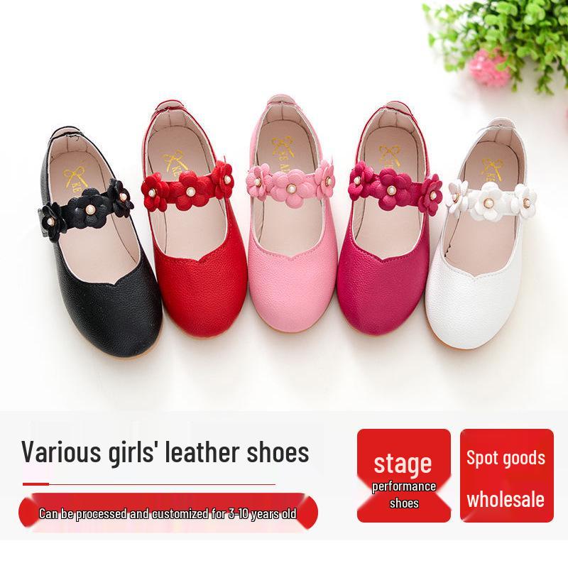 Kids' Leather Princess Shoes - Sizes 3-6: White & Black
