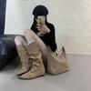 Design sense Spice girl wedge trouser boots autumn and winter new pointed but knee mid-heel fashion boots temperament fashion boots