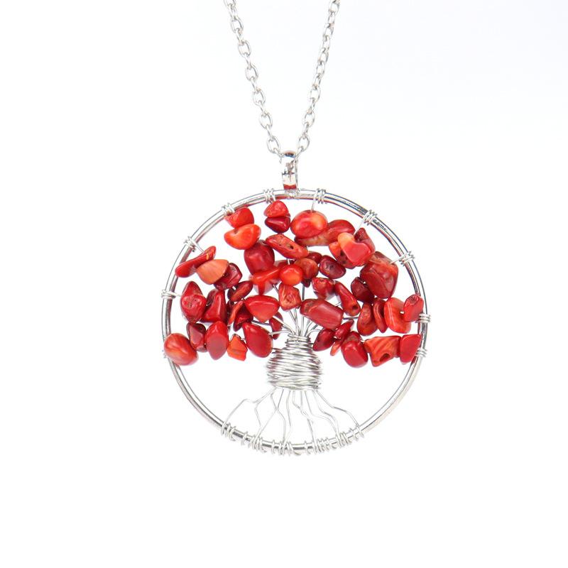 Winding Natural Stone Crystal Tree Of Life Necklace, Colorful Stone Necklace Jewelry N106