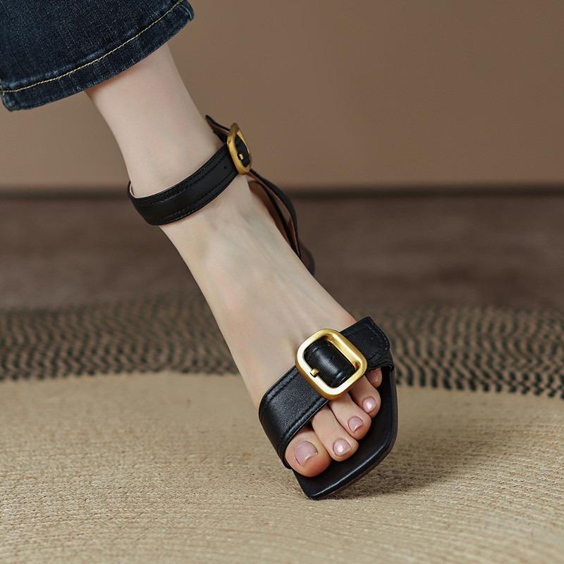 Fashion Ankle Strap Vintage Gladiator Sandals for Women Open Toe High Heels Sandalias De Mujer Belt Buckle Square Heeled Women Pumps