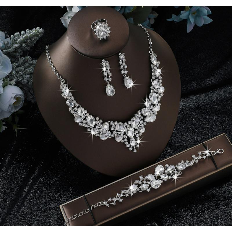 Legierung Strass Hochzeitskette Ohrringe Braut Hochzeitszubehör Bankett Damenschmuck