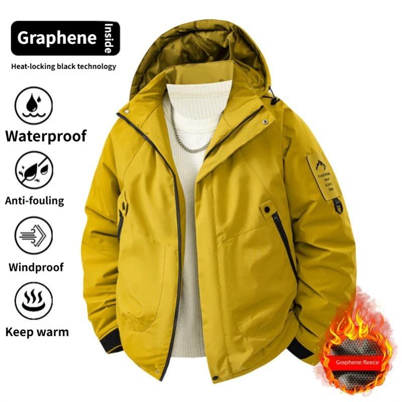 Winter New Outdoor Graphene Heated Jacket, Men's Cotton Jacket, Hooded Windproof Cotton Jacket, Fleece-lined Thickened Cold-resistant Jacket