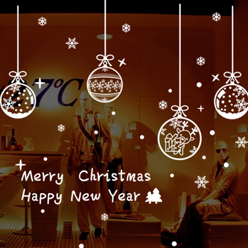 Christmas Wall Sticker Double Sided Glass Ball Hanging Decoration Removable for Door Window Cabinet Living Room Background