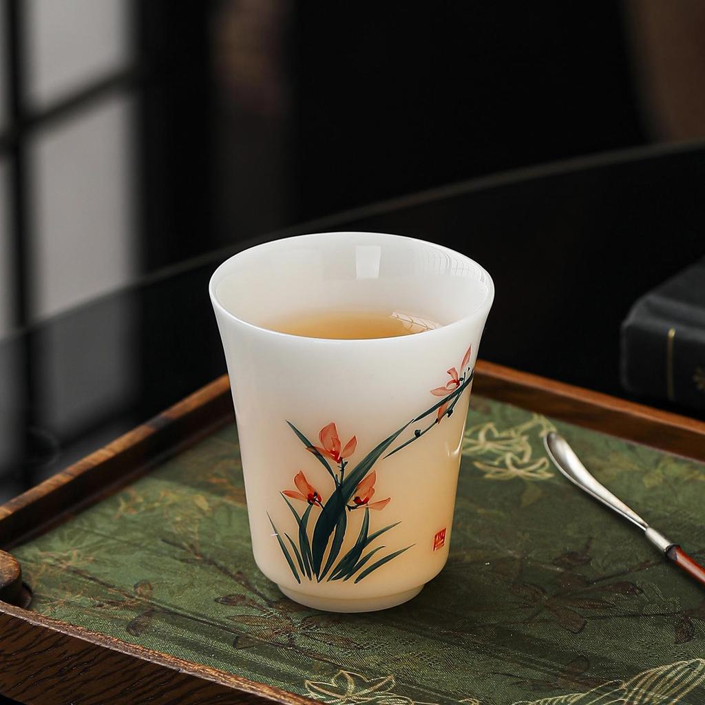 Hand-Painted Raw Jade Porcelain Tea Cup - Underglaze Blue and White Kung Fu Single Cup