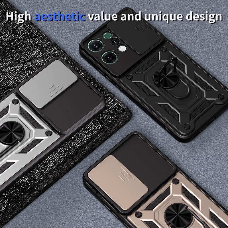 Armor Magnetic Ring Bracket Case For OPPO Reno 14 Pro 14F 5G Slide Lens Protector Cover for Reno14 Reno14F Funda