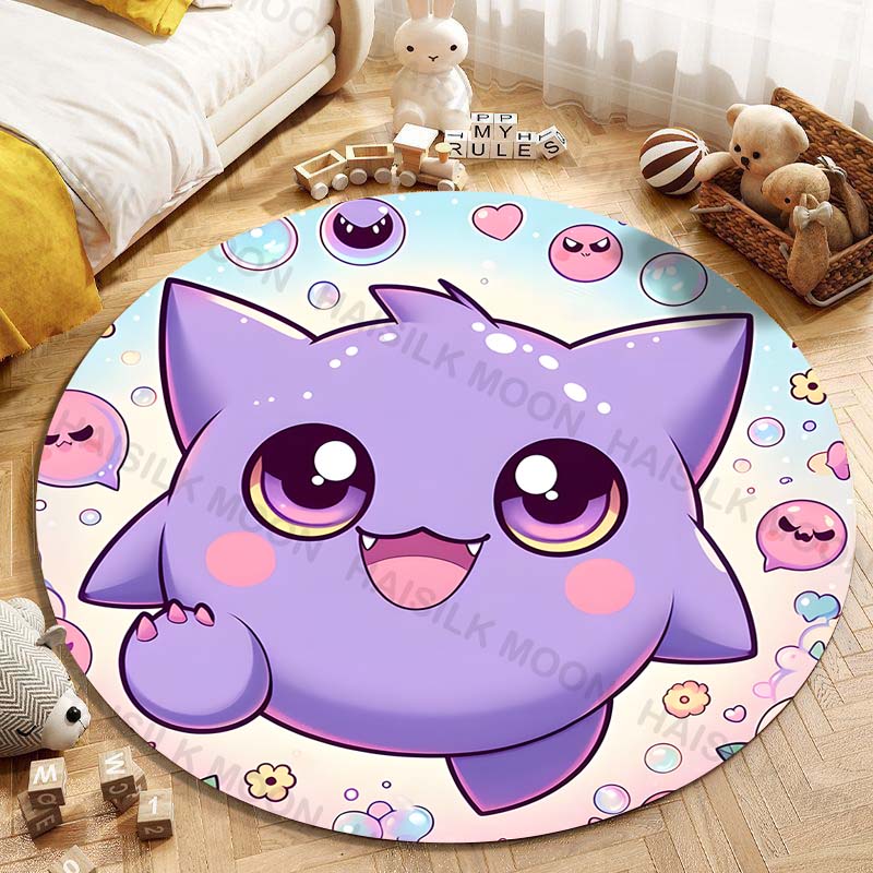 5 Sizes Pokemon Gengar Printing Round Carpet Living Room Bedroom Table and Chair Sofa Decorative Carpet and Rug Play Mat Gift