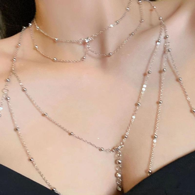 Fashion Diamond Bead Chain Body Chain Trim Flash Diamond Pendant Tassel Necklace Breast Chain Fashion Women's Chain