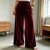 Women's Color Velvet Wide Leg Pants Loose Straight Fit Casual Trousers