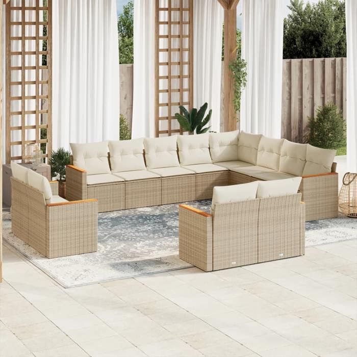 VidaXL Salon de Jardin avec Coussins 12 pcs, Canapés de Terrasse, Ensemble de Meubles de Patio, Mobilier d'Extérieur, Beige 3258915