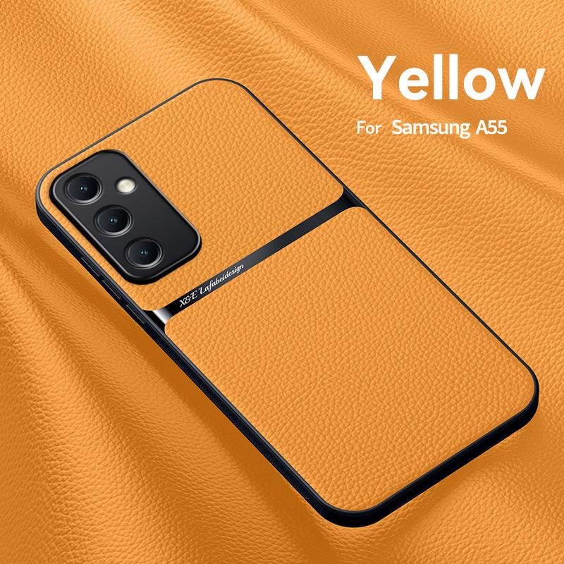 For Samsung Galaxy A55 5G Case Car Magnetic Holder Leather Back Cover For Sumsung A55 A 55 GalaxyA55 5G Soft TPU Silicone Coque