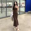Summer 2026 New Threaded Black Suspender Dress Women's Sexy Spice Girl Skinny Stepmother Hip Wrap Medium Dress