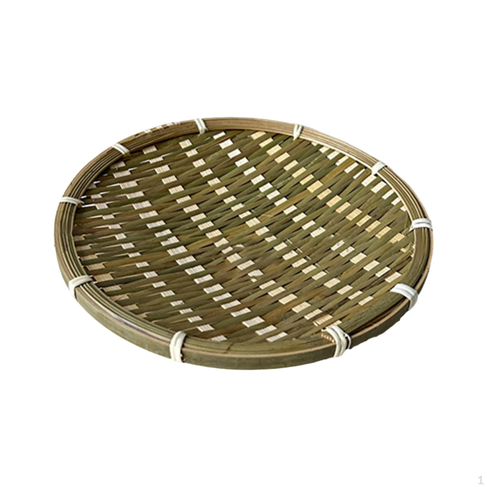 Bamboo Basket Tray Food Serving Baskets Handwoven Rustic Woven Fruit Bread for 22cm