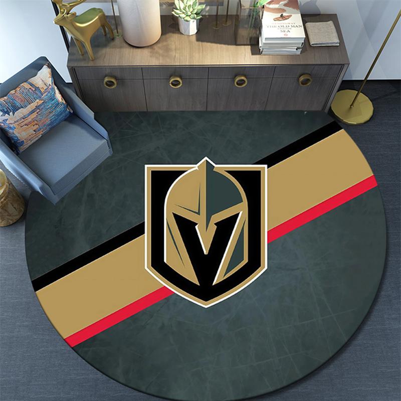 Vegas Golden Knights Runder Teppich, Teppich für Wohnzimmer Schlafzimmer Sofa Spielzimmer Dekor, Rutschfeste Bodenmatte