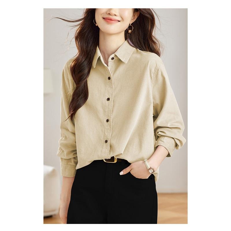 Purple Corduroy Shirt Long-sleeved Spring Simple Commuter Blouse Korean Women's Shirt