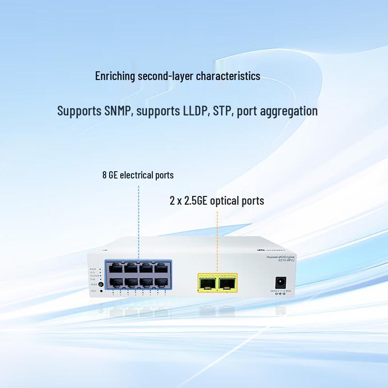 

Huawei Kunling S210-8P2J 10-Port Managed Gigabit PoE Switch