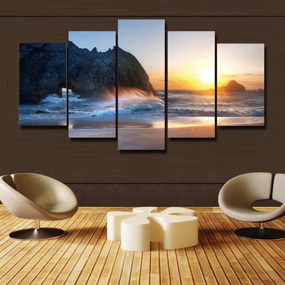 Big Boulder Waves At Sunrise Poster 5pcs  Modern Home Wall Decor Canvas Picture Art HD Print Painting On Canvas for Living Room