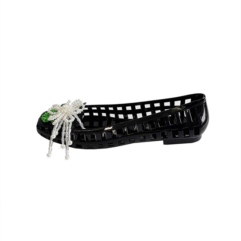 Fashion Flat Sandal Shoe Summer Heels 2025 Women's Without Girls Plastic Rhinestone New Outside Flower Scandals Floral Rhinestone Sandal