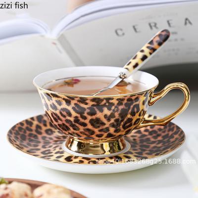 Retro Leopard Print Ceramic Coffee Cup and Dish Set Afternoon Tea Cups Breakfast Cup Water Cups Milk Mug Milk Tea Mug Teacup