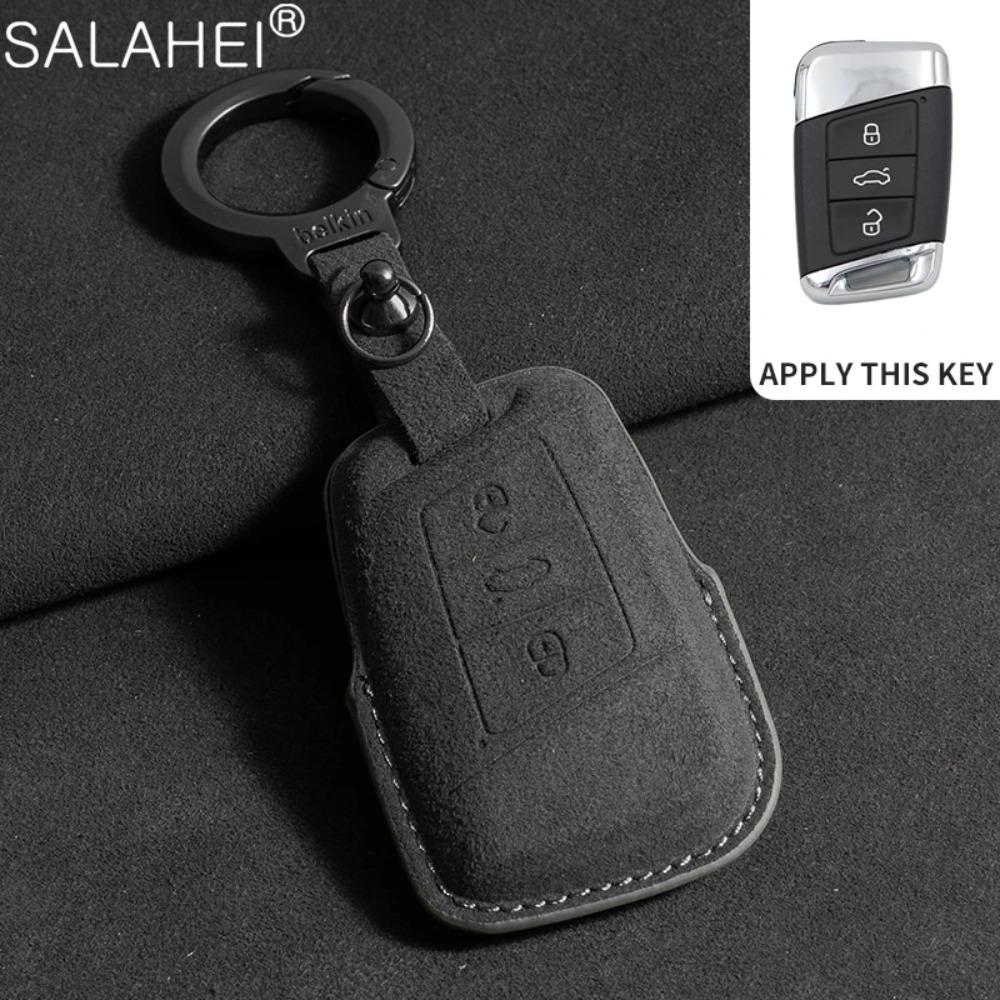 Wildleder Auto Schlüsselhülle für Volkswagen VW Magotan Passat B8 TIGUAN MK2 Golf 8 2020 für Skoda Octavia A8 A7 2021 SEAT Leon MK4