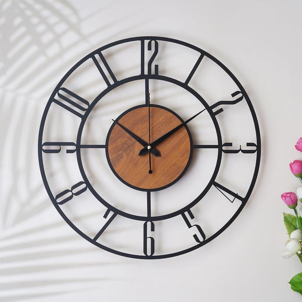 Uhr Stilvolle Metall-Analoguhr für Wohnzimmer, Büro, Zuhause und Flur | Antike Ausgefallene Große Moderne Wanduhr (Englische Zahl, 40 CM)