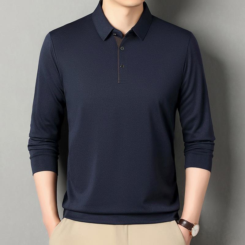 Spring Men's Long Sleeve Polo Shirt Solid Color Turn-down Collar Fashion Business Casual Male Pullover Golf Shirt Tee Tops