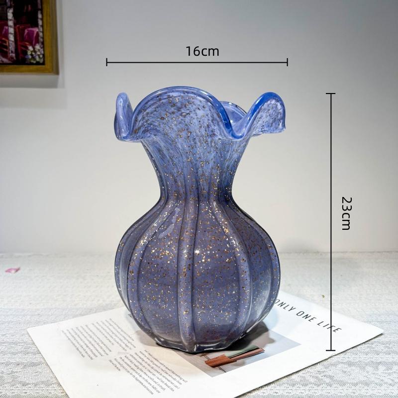 Glass Vase Purple Gold Foil Wrinkled Flower Bud Hydroponics Terrarium Flower Arrangement Accessories Home Decoration Flowerpot