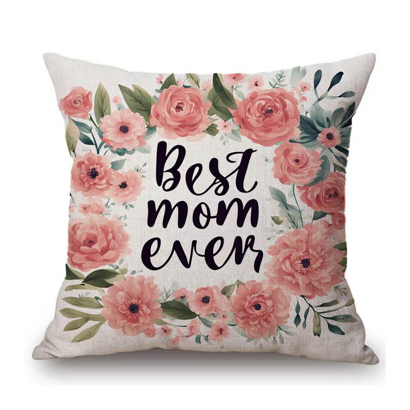 Flower Wreath Floral Letter Art Mother Day Gift For Mama Gratitution Decorative Sofa Throw Pillow Case Linen Cushion Cover