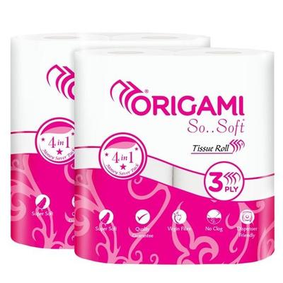 Origami 3 Ply Toilet Tissue Paper Roll - Pack of 8 (340 Pulls Per Roll, 2,720 Sheets)