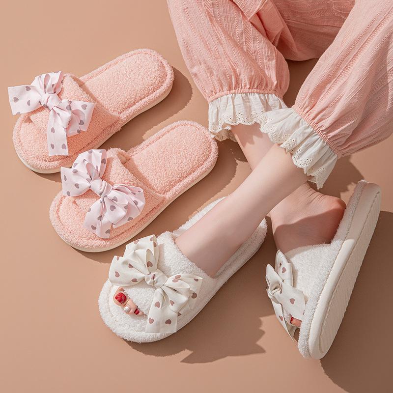 Butterfly knot starry sky cotton slippers, winter fluffy slippers, ins home plush slippers