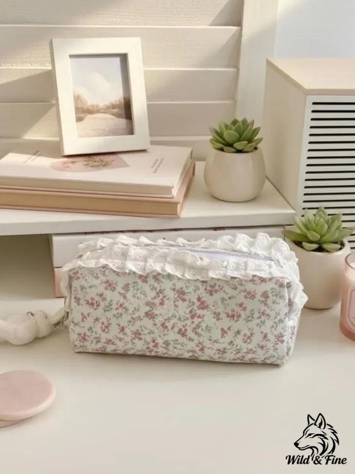 School case for girl with floral print and lace soft case for office for school and office
