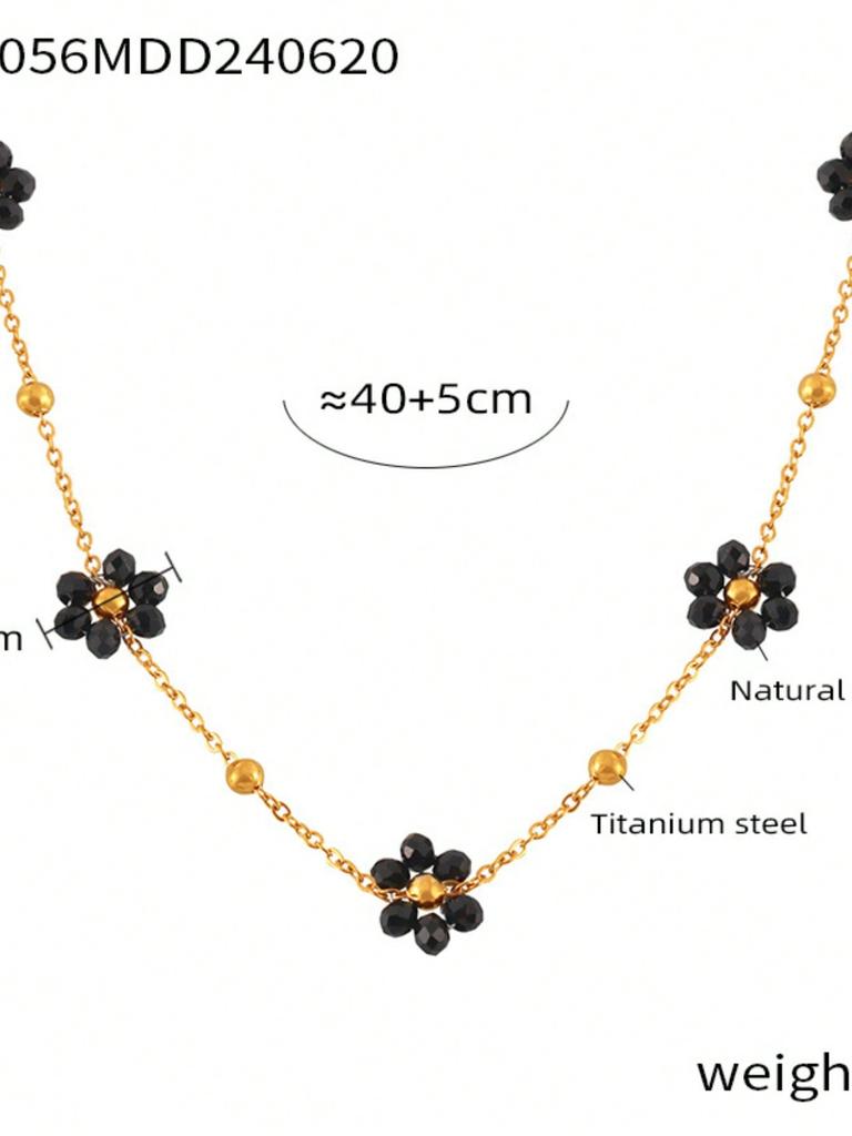1 Set Vintage British Style Stainless Steel Zircon Set with Natural Stone Beads and Flower Decoration, Women's Zircon Gift