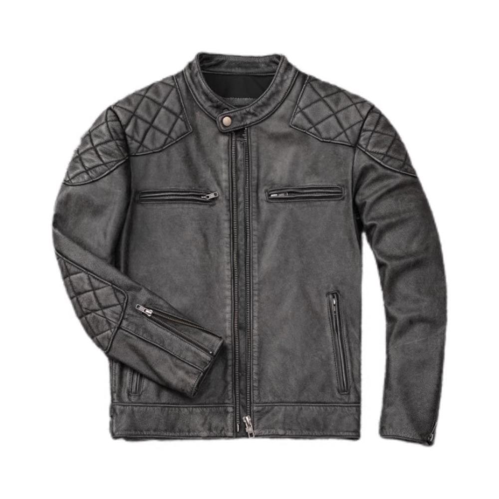 

Китайский размер Amei Kaki Vintage Gray First Layer Natural Cowhide Мужская кожаная куртка для байкера Slim Fit Autumn 5XL