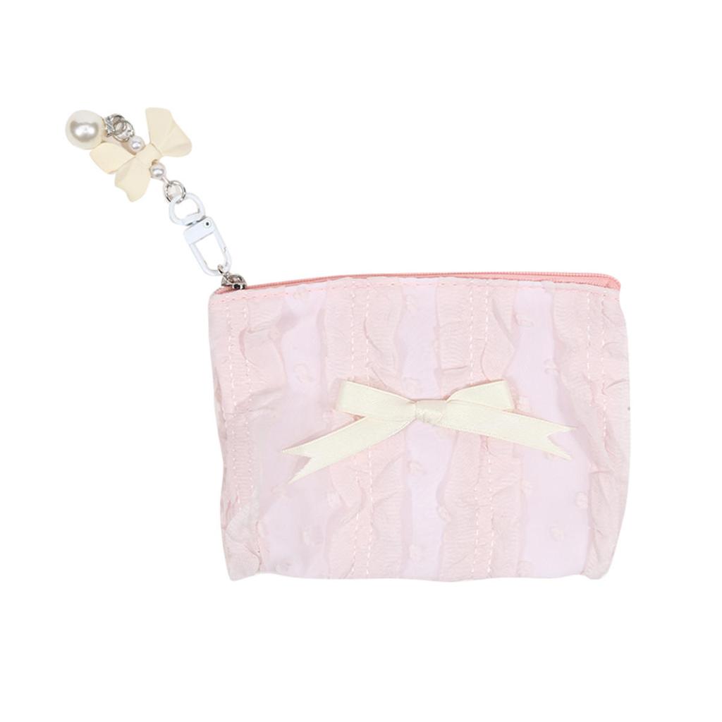Cute Lace Bow Coin Purse Portable Cosmetic Storage Bag Key Makeup Lipstick Pouch Headphone Organizer Clutch Zipper Bags Women Wallets