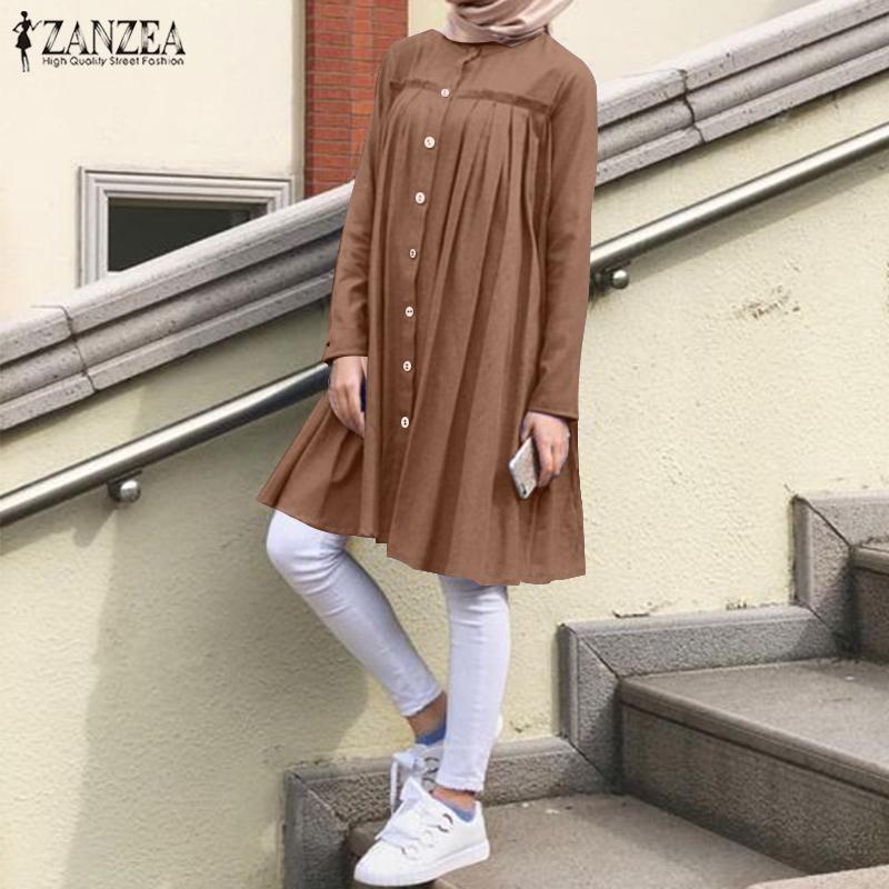Buy ZANZEA Womens Casual O-neck Long Sleeve Baggy Dress Muslim Abaya Loose Shirt  Dress at affordable prices  free shipping, real reviews with photos  Joom