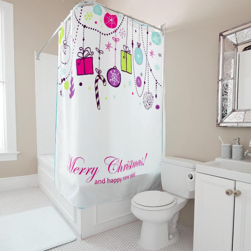 Tu Charming Christmas Shower Curtain Festive Holiday Bathroom Decor Merry Xmas Pattern Waterproof Fabric Home Decoration Backdro