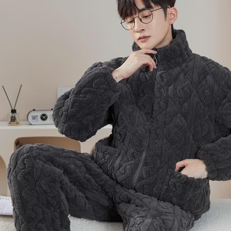 Langsha Men's Winter Thermal Coral Fleece Pajama Set