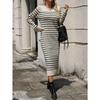Slim Fit Women's Sweater Striped Long Skirt Dress