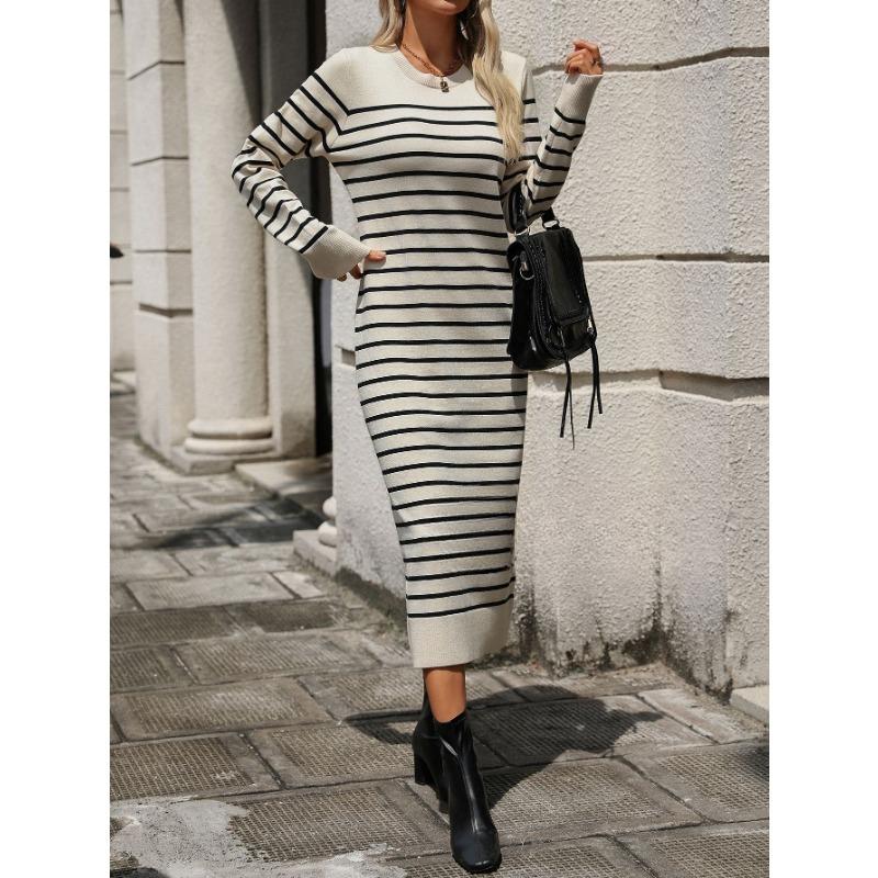 Slim Fit Women's Sweater Striped Long Skirt Dress