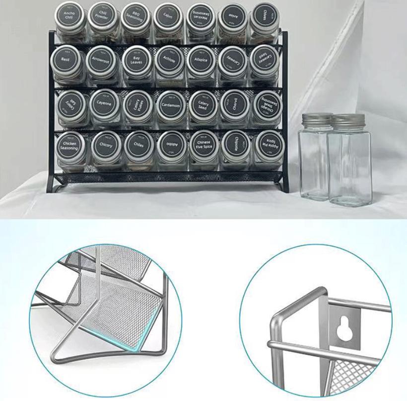 Kitchen Spice Rack 4 Tier Spice Organizer Carbon Steel Wall Shelf without Spice Jars for Cabinet Kitchen Pantry Organizer Shelf