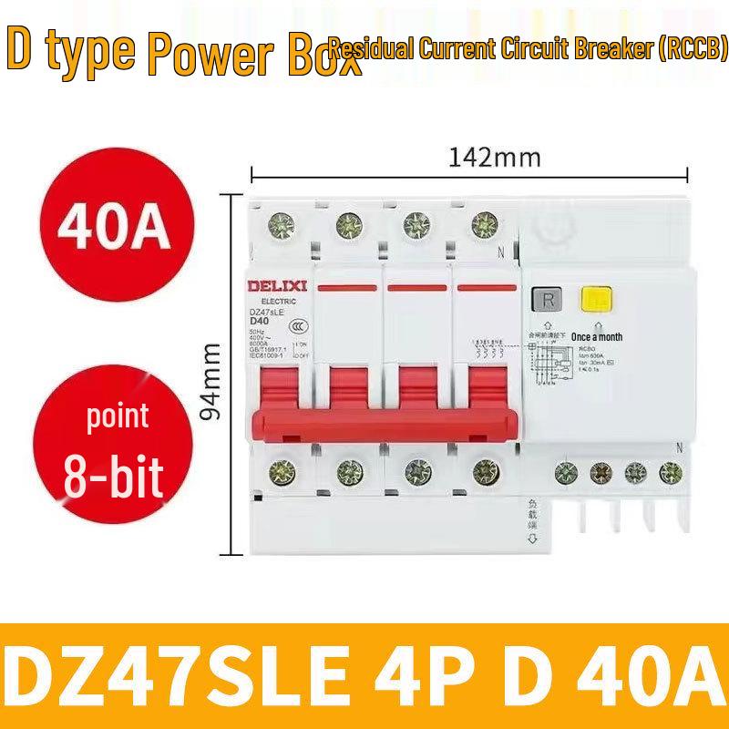 DELIXI DZ47SLE 3-Phase 4-Wire Air Switch with Leakage Protection (Type D, 4-Pole Circuit Breaker)