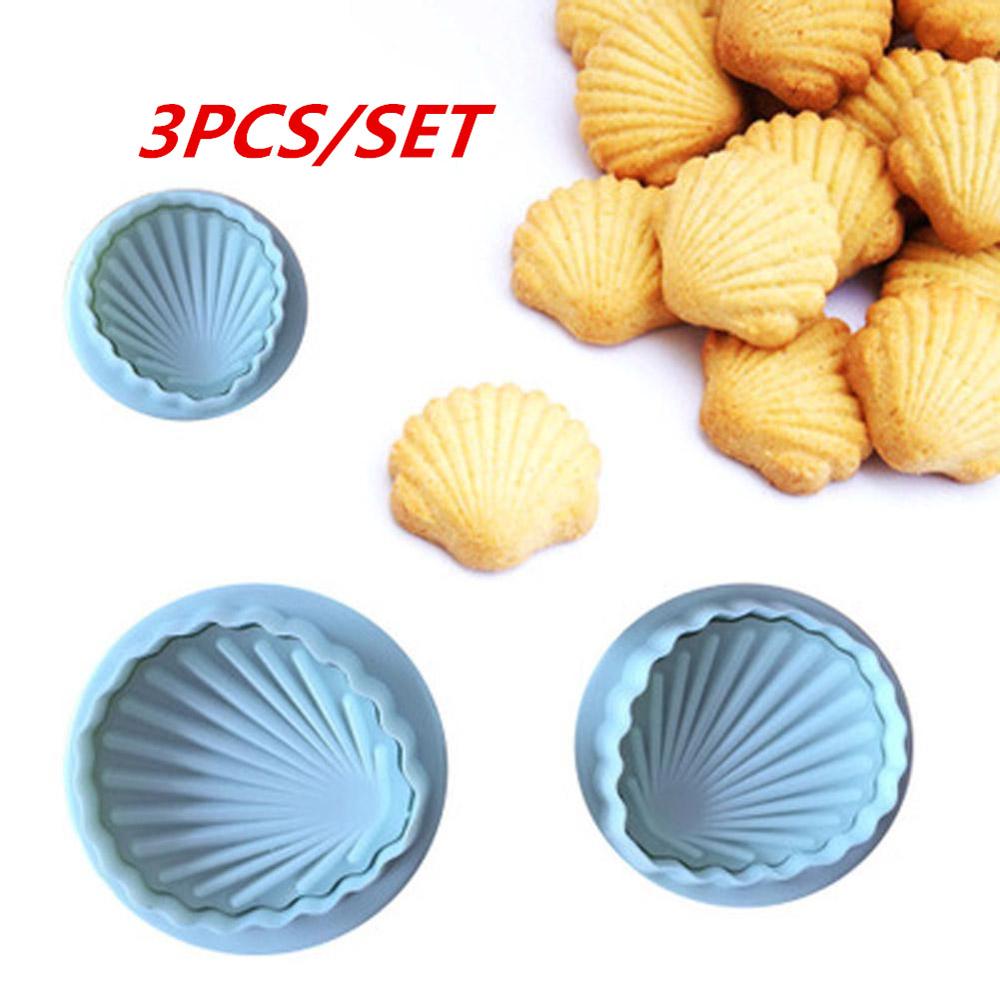 3 Pcs Fondant Cake Decorating Plunger Cutter Shell Shape Tools Mold Cookies Mold Sea Shell Shape Cookie Cutter Kitchen