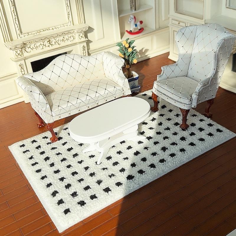 1:12 Dollhouse Miniature Plush Carpet Fluffy Mat Model Photography Prop Kids Pretend Play Toys Doll House Mini Decoration Gifts