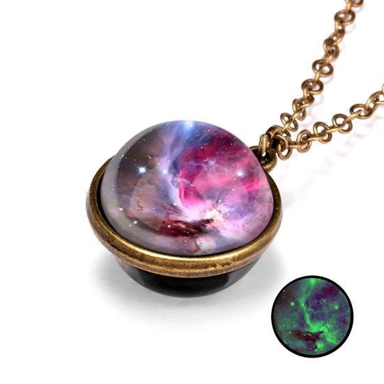 Yousheng Pendant Necklace Personality Double Sides Glow in The Dark Vintage Colorful Galaxy Glass Ball Necklace Jewelry Accessory