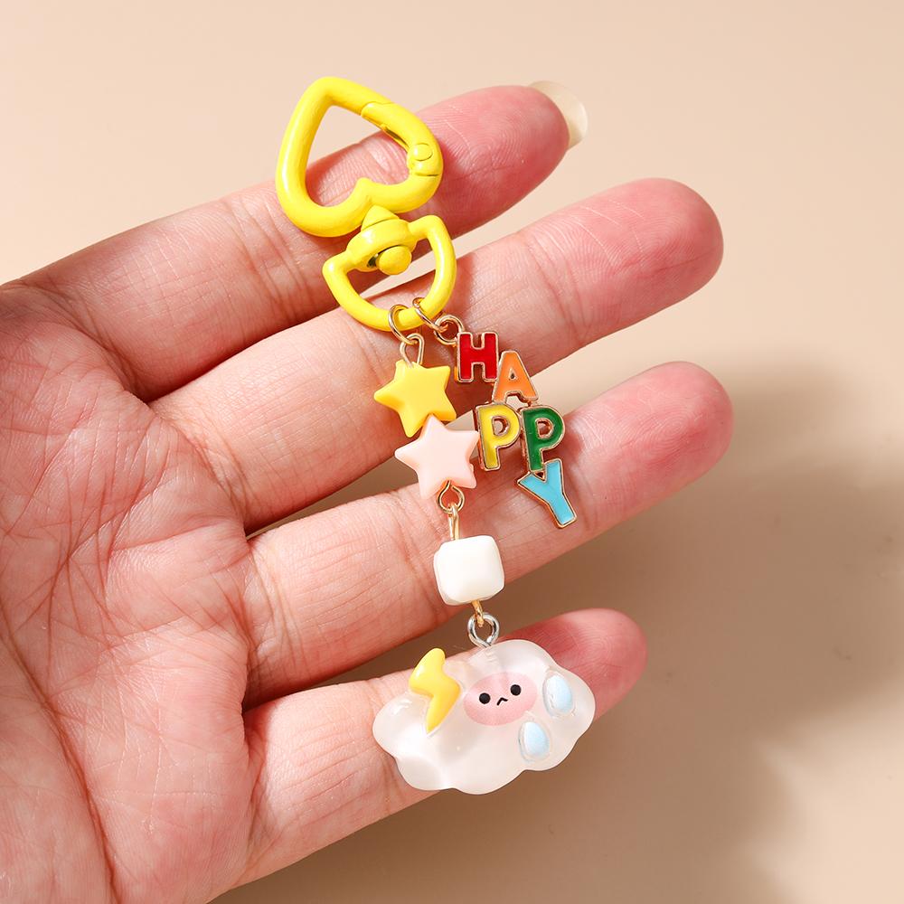 Aihua Cute Kawaii Happy Clouds Keychain for Women Girls Kids Handbag Pendants DIY Sweet Stars Cloud Key Ring Jewelry Gifts