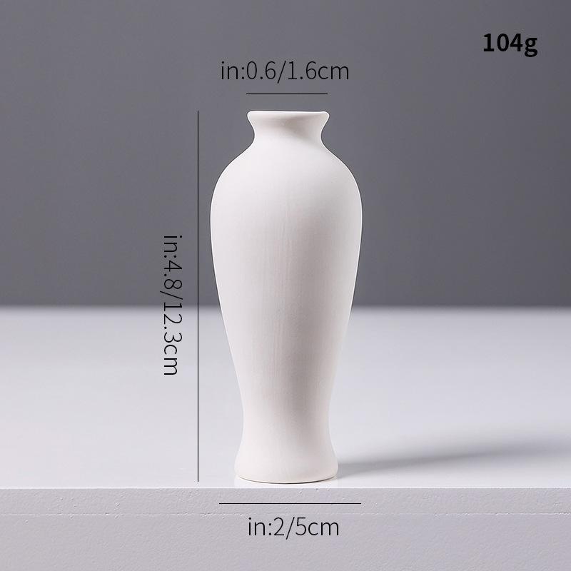White Ceramic Mini Vase, Chinese Minimalist Desktop Hydroponic Pot for Dried Flowers, Aesthetic
