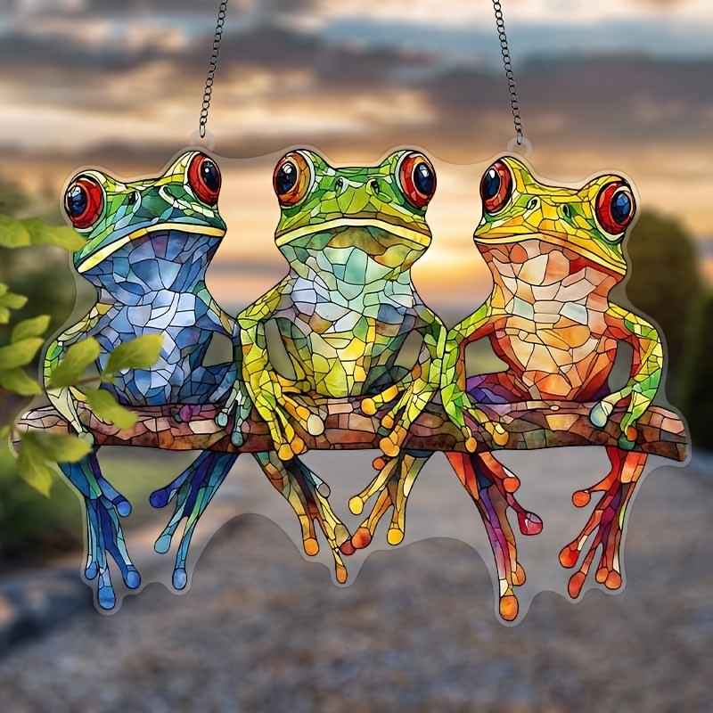 2D Three Frogs Light Catcher, Holiday Decoration, Country Room Decoration, Four Seasons Window Wall Room Bedroom Home Garden Indoor Decoration