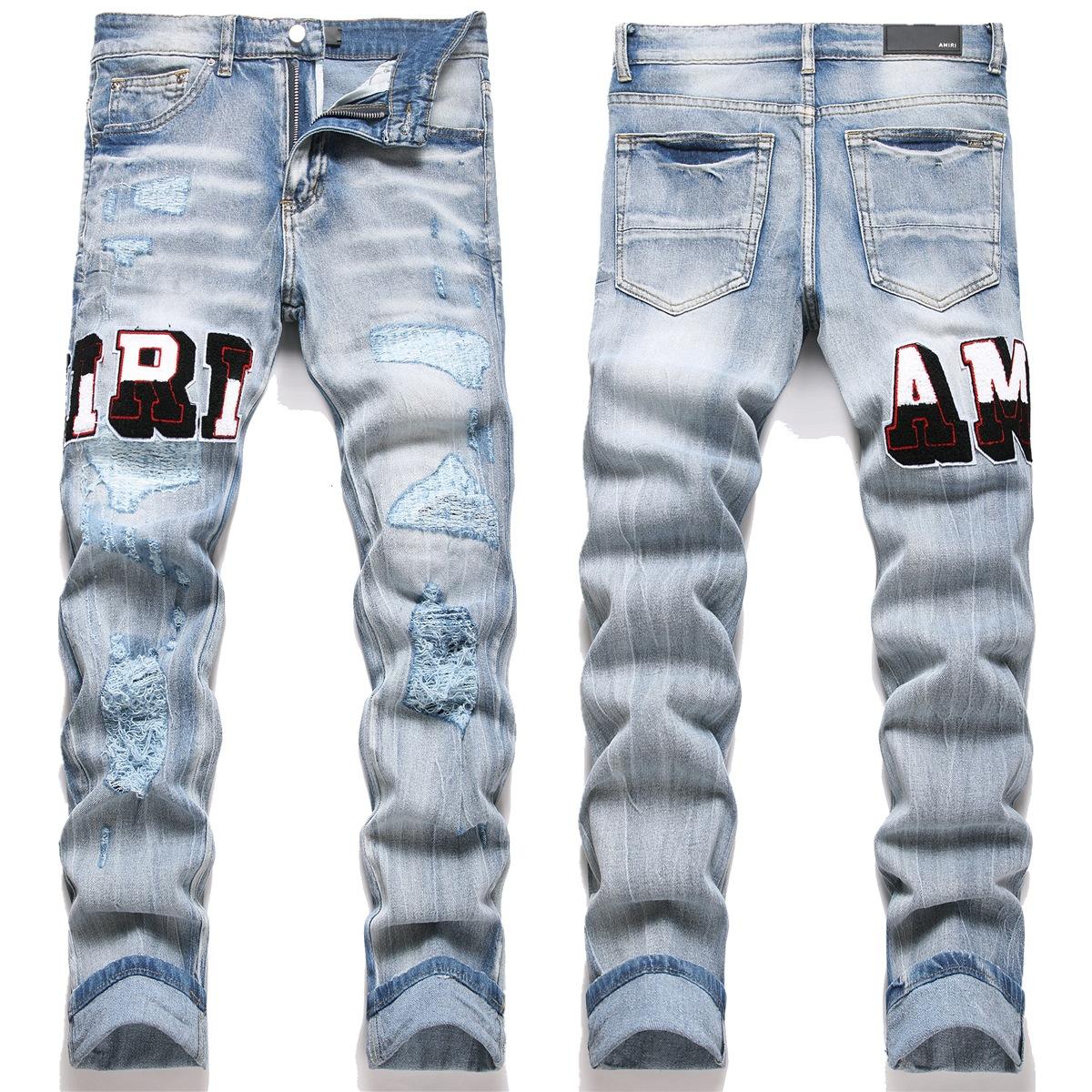 

Уличный стиль Молодежный стиль Перфорированная вышивка Эластичные Облегающие Модные Джинсы с узкими штанинами 38 синий