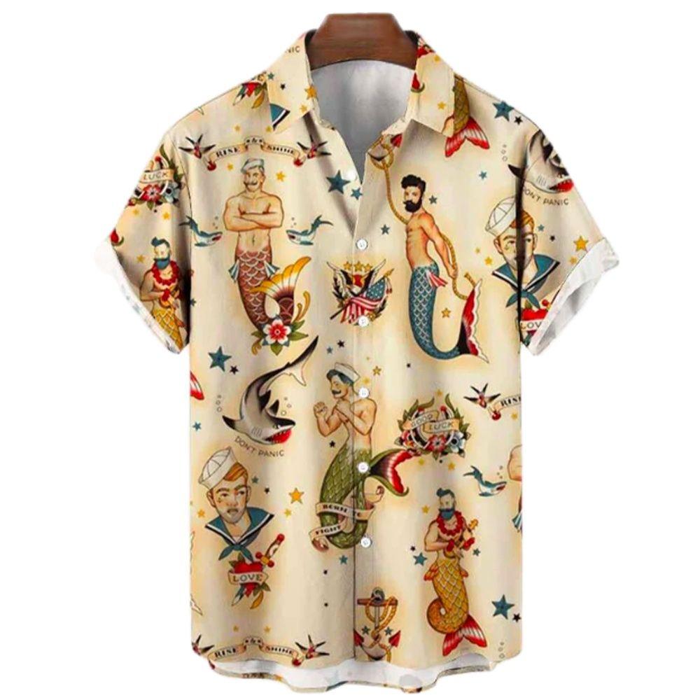 

Гавайские рубашки для мужчин с принтом русалки, пляжные топы с коротким рукавом, блузка 2022 года, новая рубашка большого размера, мужская дизайнерская одежда высокого качества S