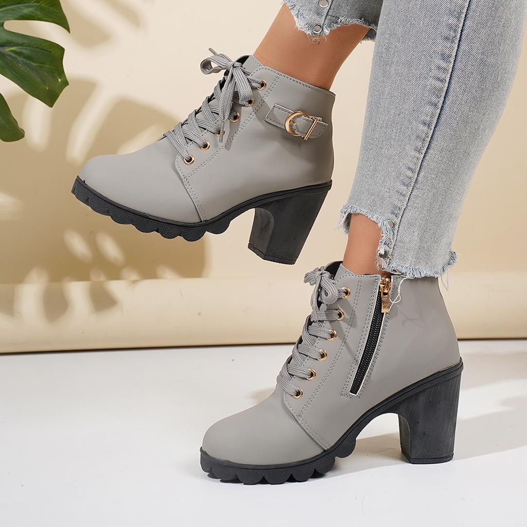 New Women Ankle Boots High Quality Lace-up Boots Ladies Comfortable High Heels Shoes for Women Spring Winter Women Pumps